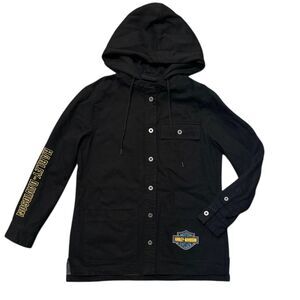 Harley Davidson Jacket Hooded Button Up Biker Embroidered Logo Womens Small